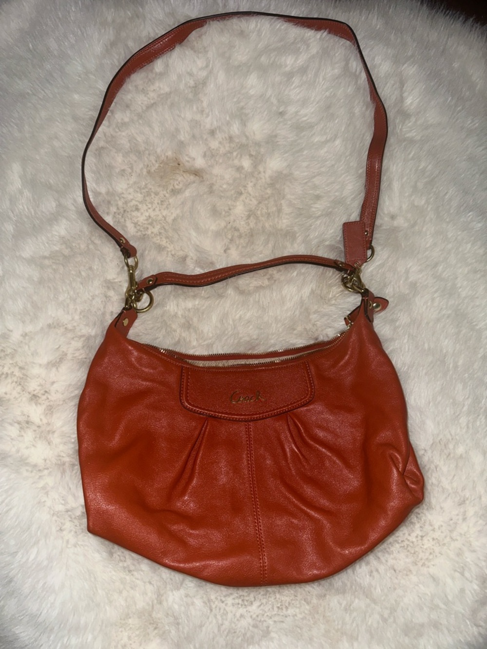 Coach Pebbled Leather Shoulder Bag in Rust Orange